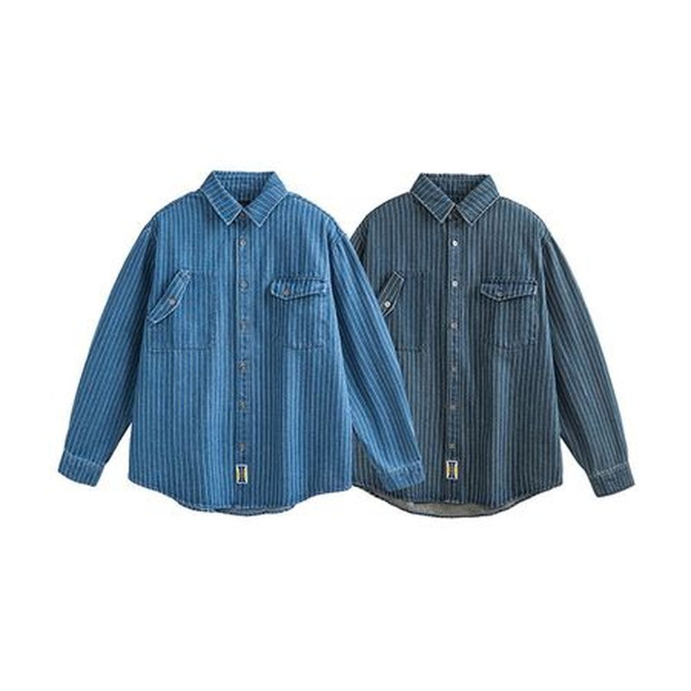 Men's Retro Striped Denim Shirt Washed Shirt Jacket