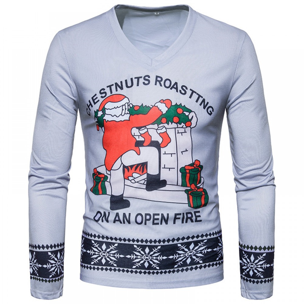 Men's Christmas Long-Sleeved V-Neck T-Shirt