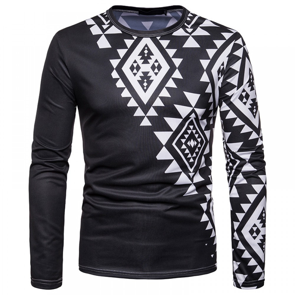 Men's Diamond 3D Printing Round Neck Long Sleeve T-Shirt